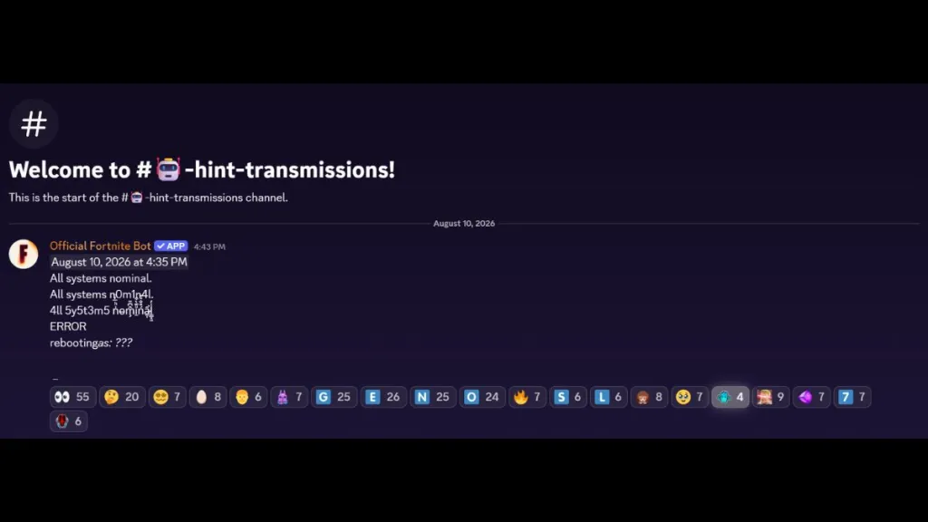 Screenshot del server Discord di Fortnite che mostra indizi per la Season 4