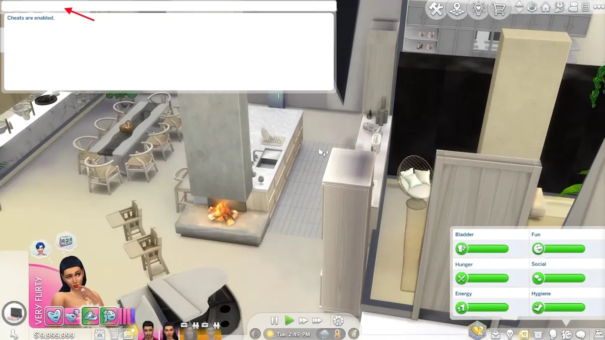 Schermata della console cheat nei The Sims 4
