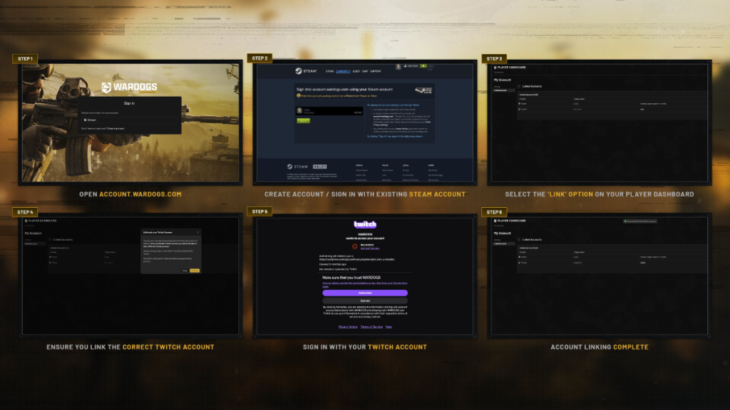 Procedura di collegamento tra Steam e Twitch per i Twitch Drops di WARDOGS