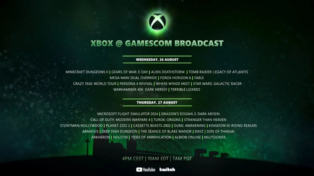 Lineup della trasmissione Xbox Gamescom 2026