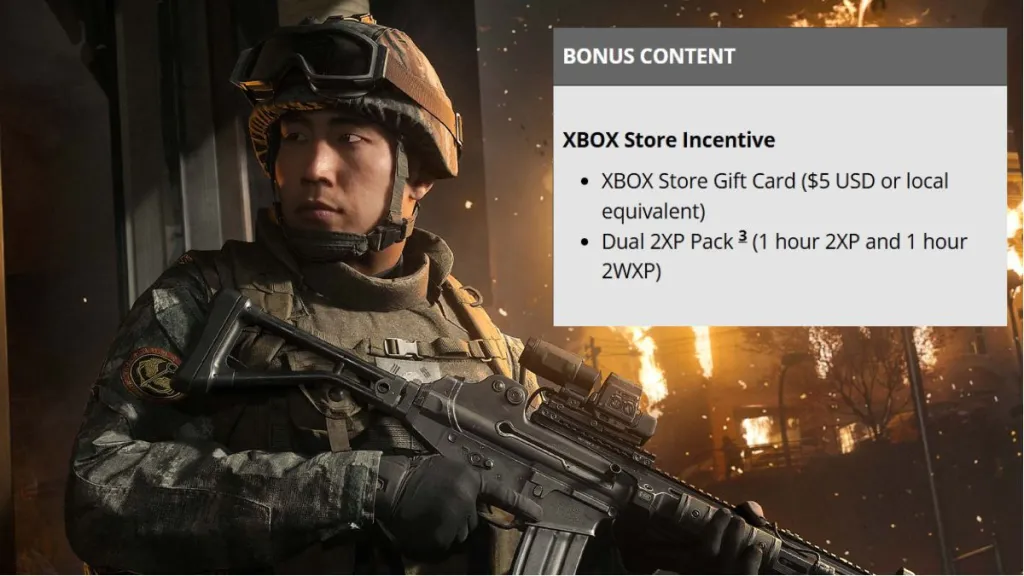 Promozione Xbox per Call of Duty Modern Warfare 4 con gift card e token 2XP