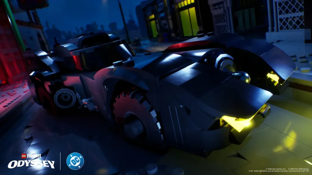 La Batmobile costruita in LEGO Fortnite Odyssey