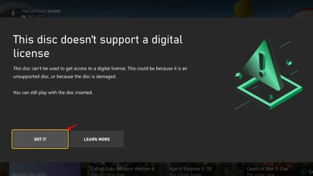 Messaggio di errore per disco non supportato
