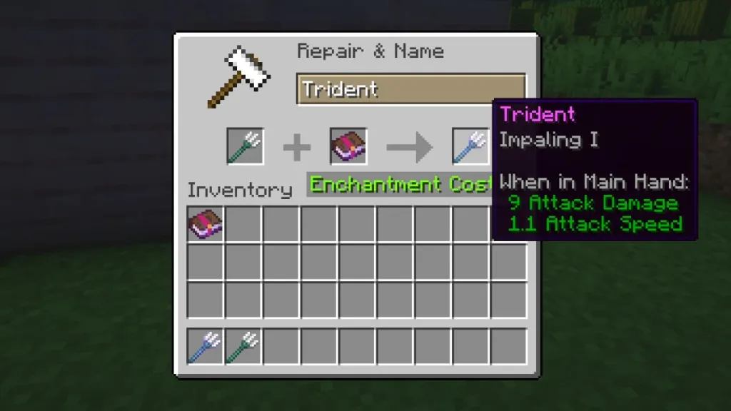 Livello 1 dell'incantesimo Impaling in Minecraft