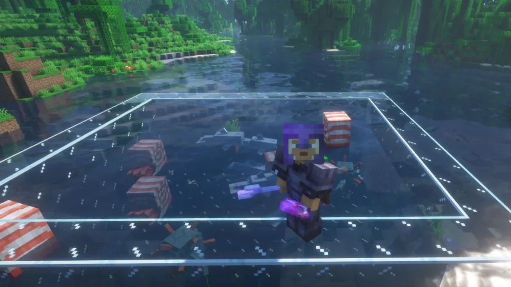Mob acquatici colpiti dall'incantesimo Impaling in Minecraft
